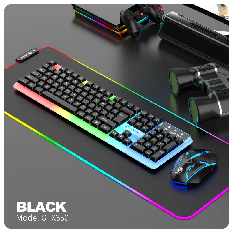 LIMEIDE GTX350 Wired Membrane Gaming Office Keyboard Mouse With Colorful Lighting 104 Keys