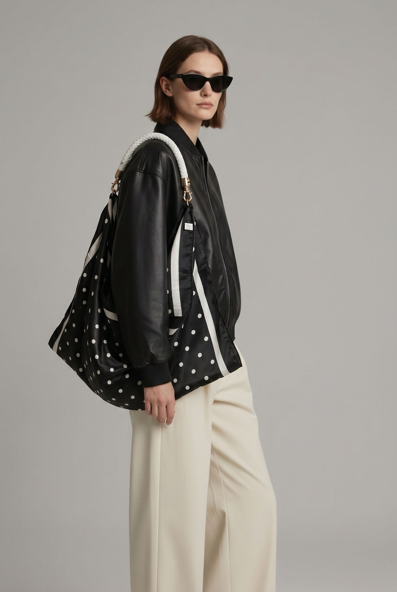 Silk Loop Bag Black Polka