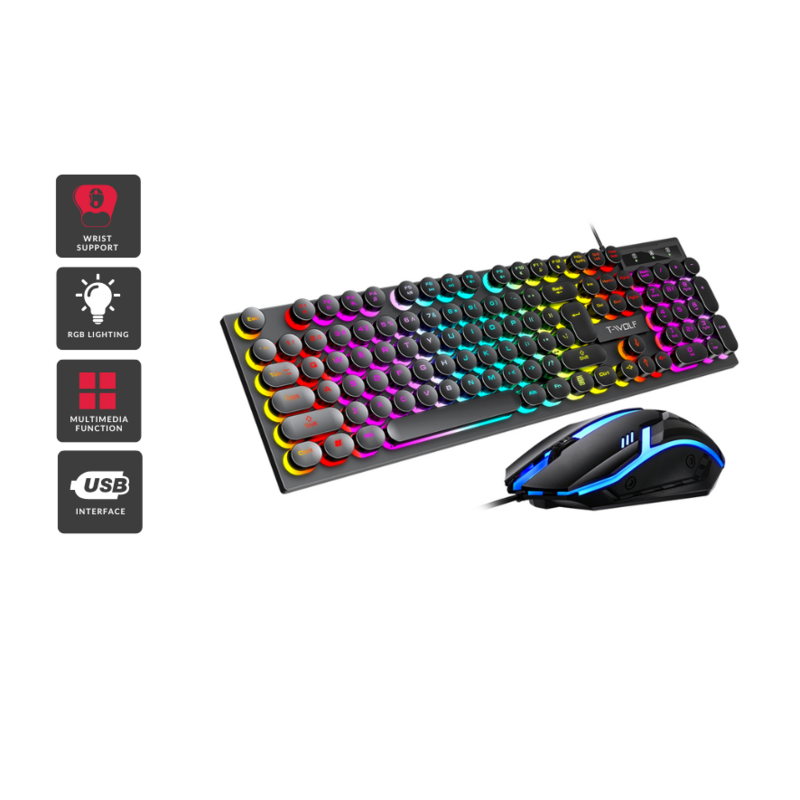 T-Wolf TF-270 Wired Gaming Keyboard and Mouse Set with Backlighting
