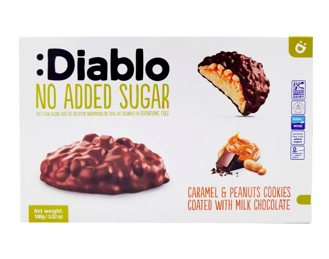 بسكويت الكراميل والفول السوداني المغطى بالشوكولاتة بالحليب (100 غرام)