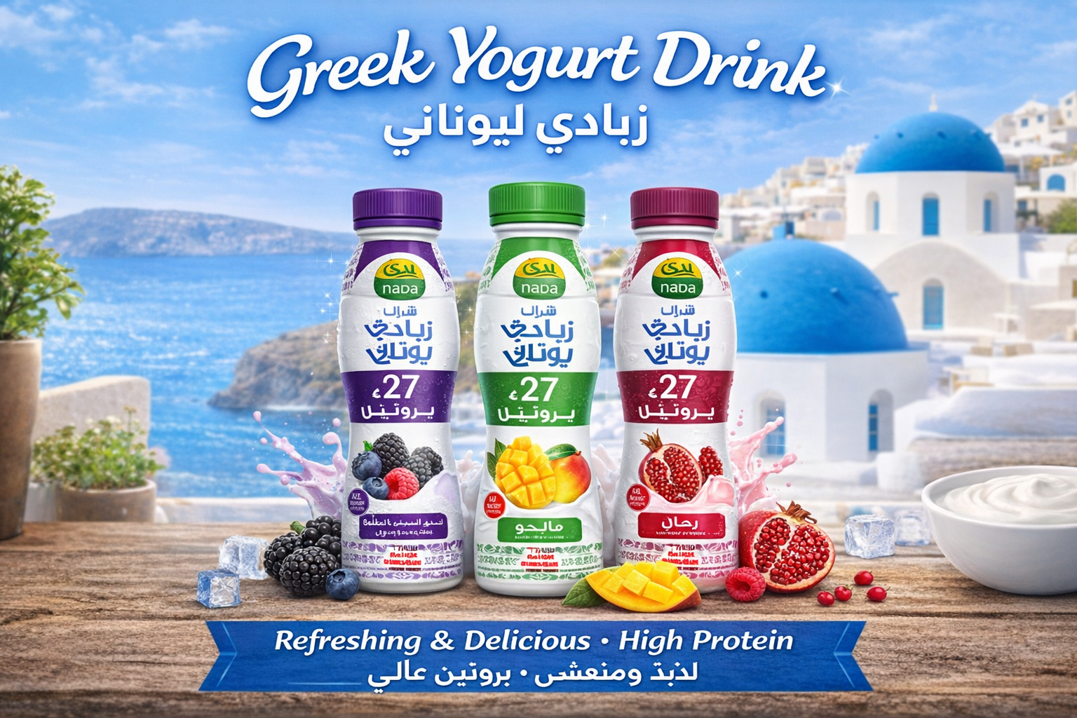 شراب الزبادي اليوناني من الندى طبيعي 100‎%‎ ملئ بالبروتين