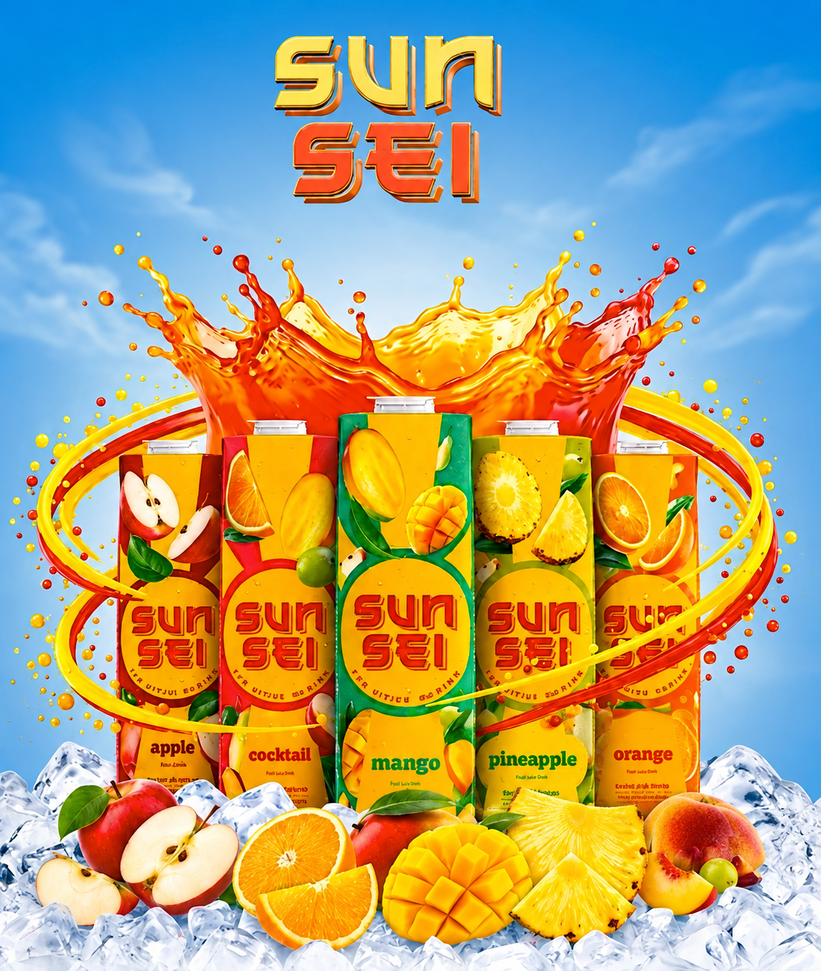 عصير Sun Sei نكهات فاكهية منعشة خاليه من السكر