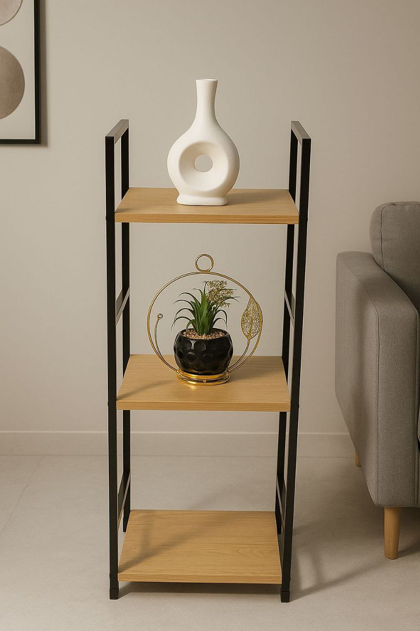 رف ثلاثي خشب مع معدن